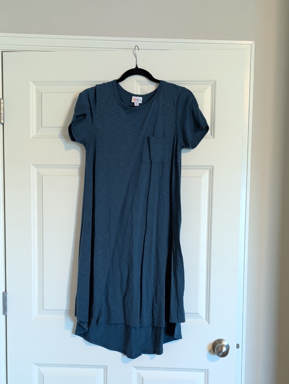 LuLaRoe Slate Blue Short Sleeve High-Low Pocket Dress